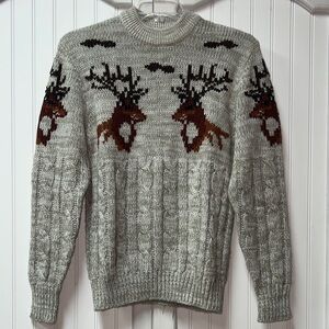 80s Silton California Heavyweight Cable Knit Deer Sweater M Vintage